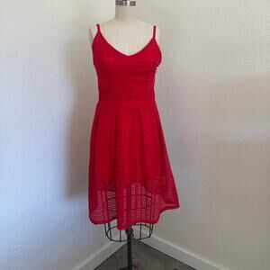 Women’s Medium Dress Red Fit And Flare Sleeveless Textured Stripe Dress